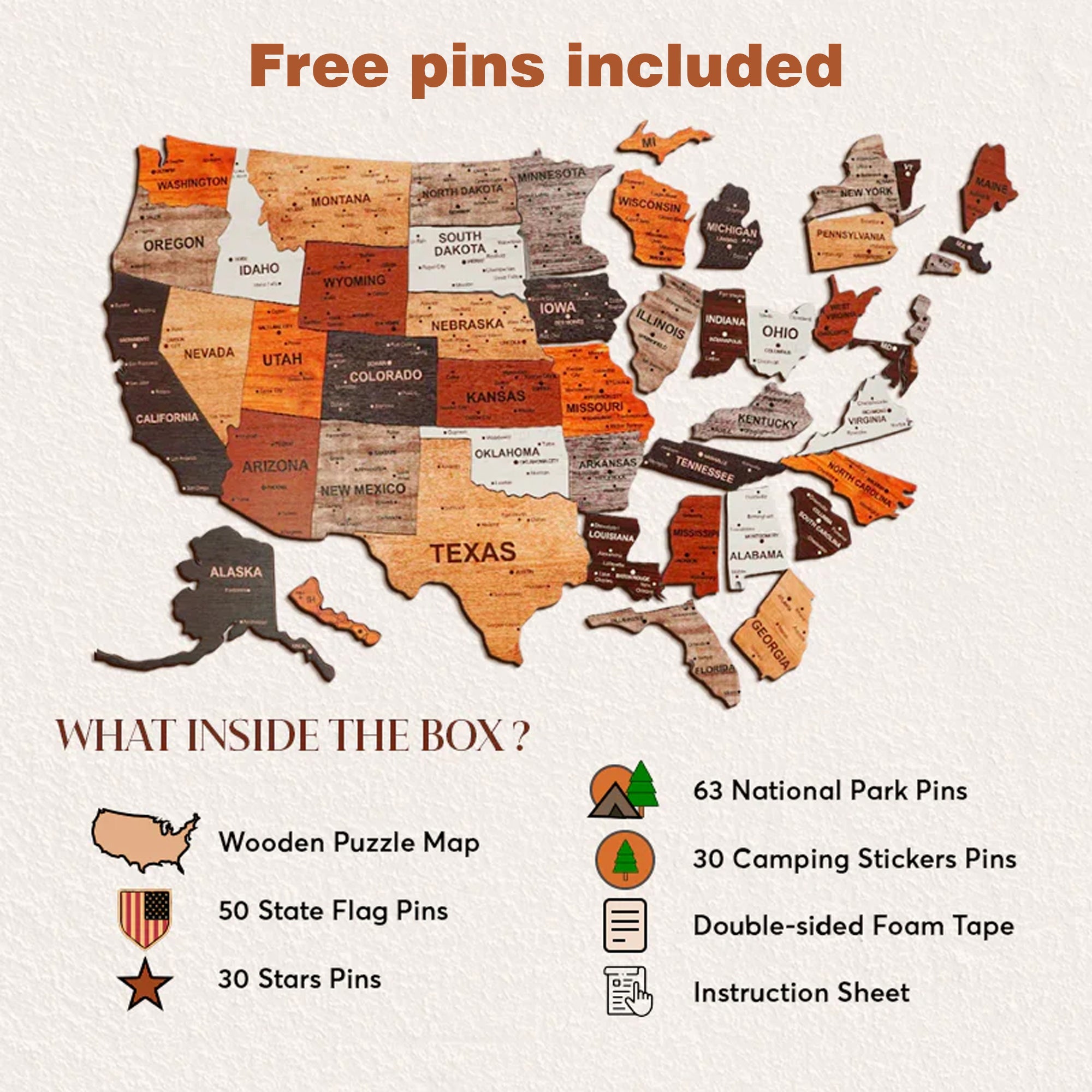 3D United States Wooden Map Puzzle