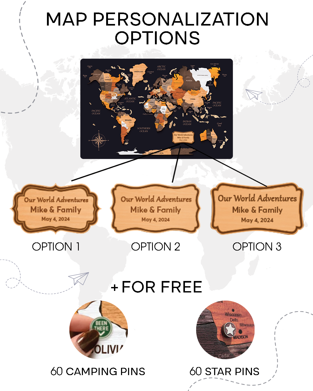 Personalized 3D Wooden World Travel Map Wall Decor, Wall Art, Explore Your Journey!