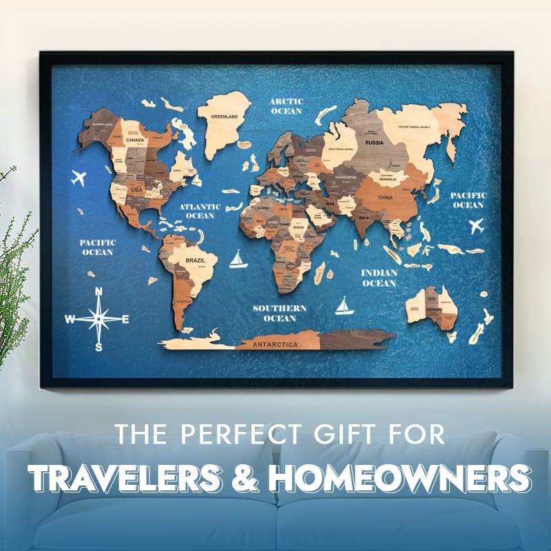 Premium Wooden World Map – Add Style to Your Home (Made in USA)