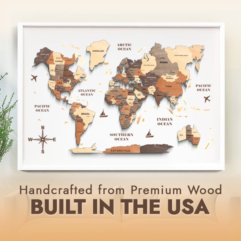 Premium Wooden World Map – Add Style to Your Home (Made in USA)