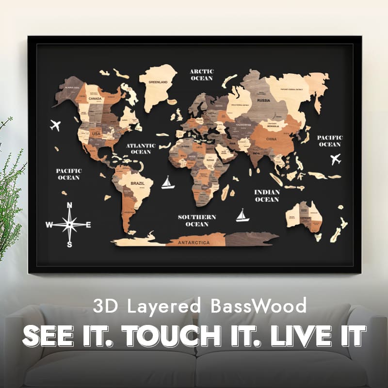Premium Wooden World Map – Add Style to Your Home (Made in USA)
