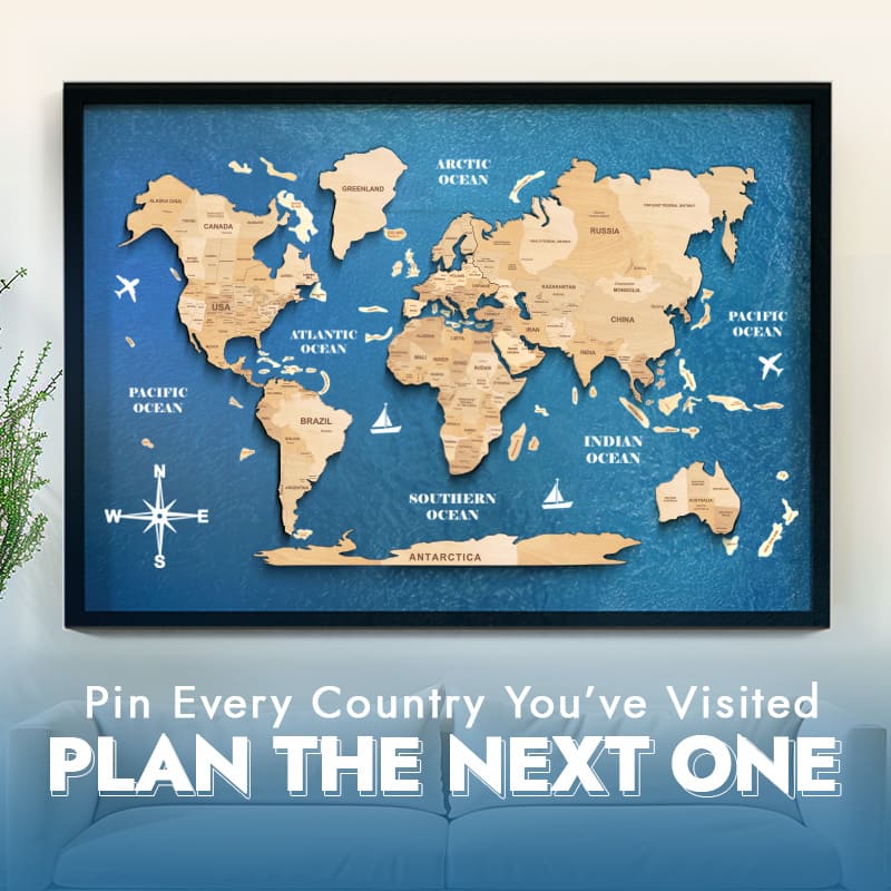 Premium Wooden World Map – Add Style to Your Home (Made in USA)