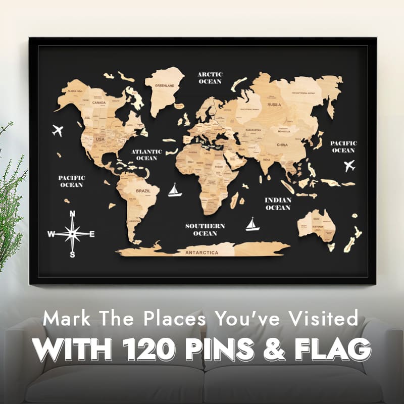 Premium Wooden World Map – Add Style to Your Home (Made in USA)