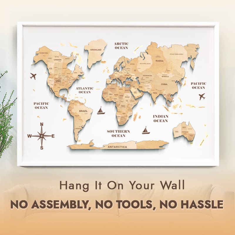 Premium Wooden World Map – Add Style to Your Home (Made in USA)