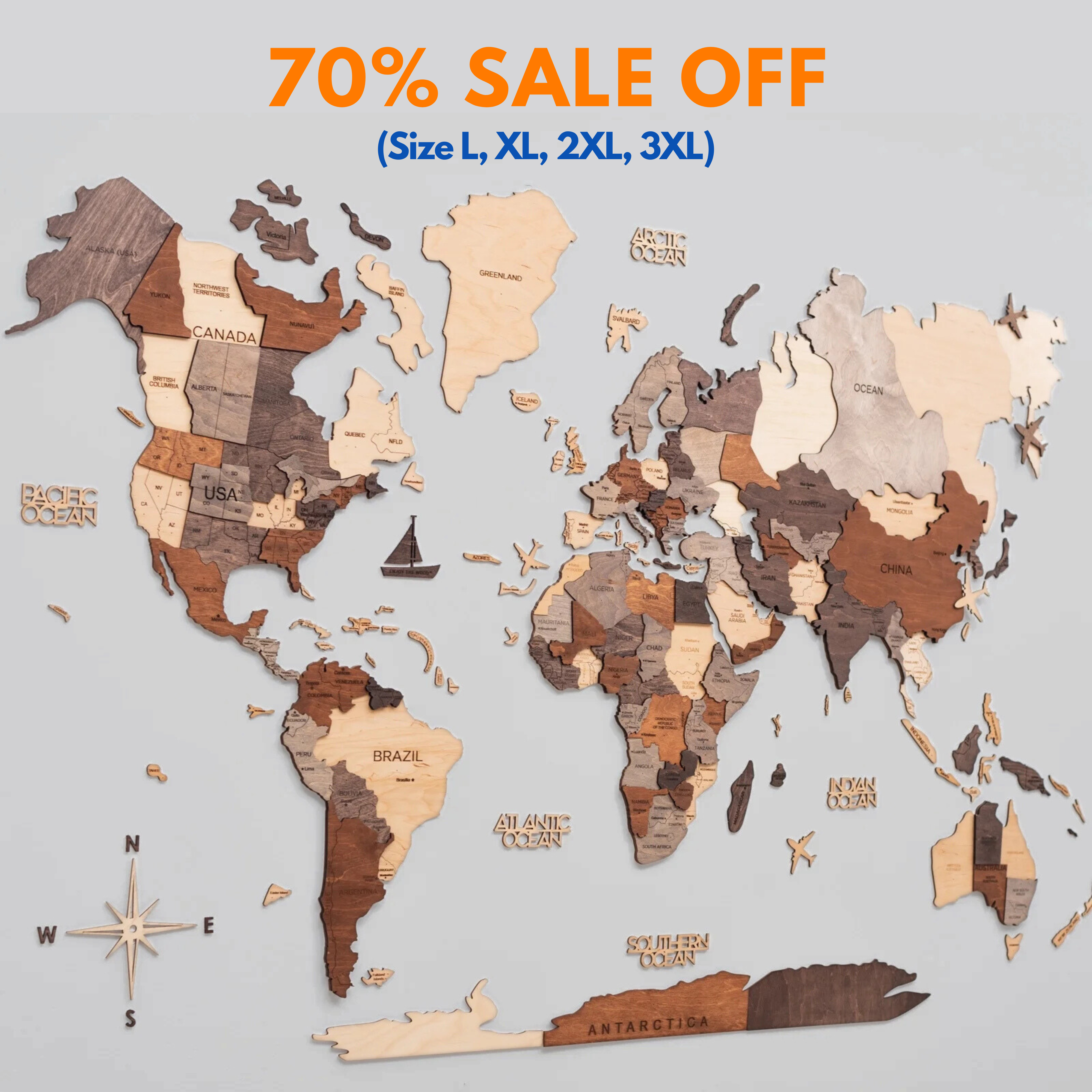 The 3D Wooden Travel World Map (Made in USA)
