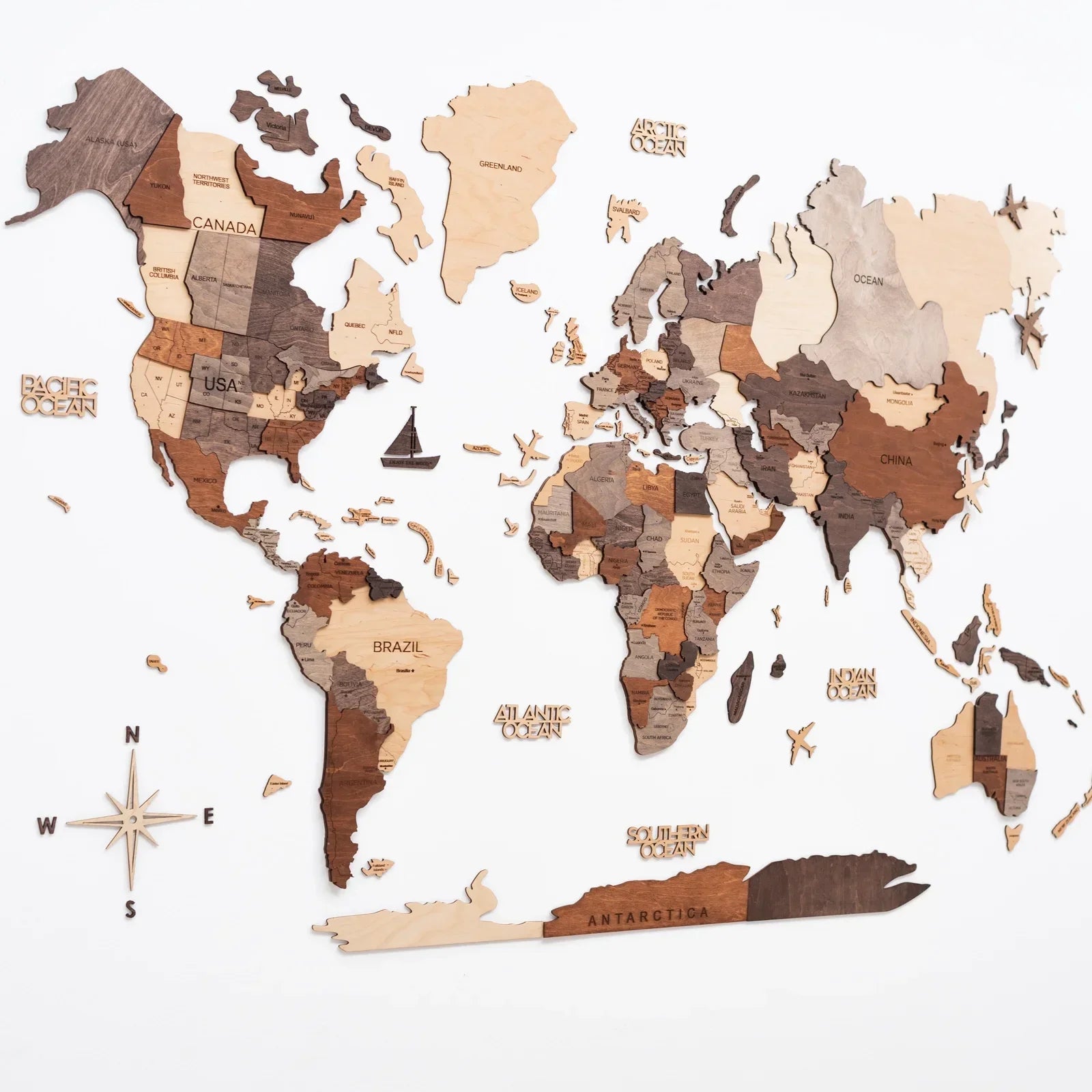 The 3D Wooden Travel World Map (Made in USA)