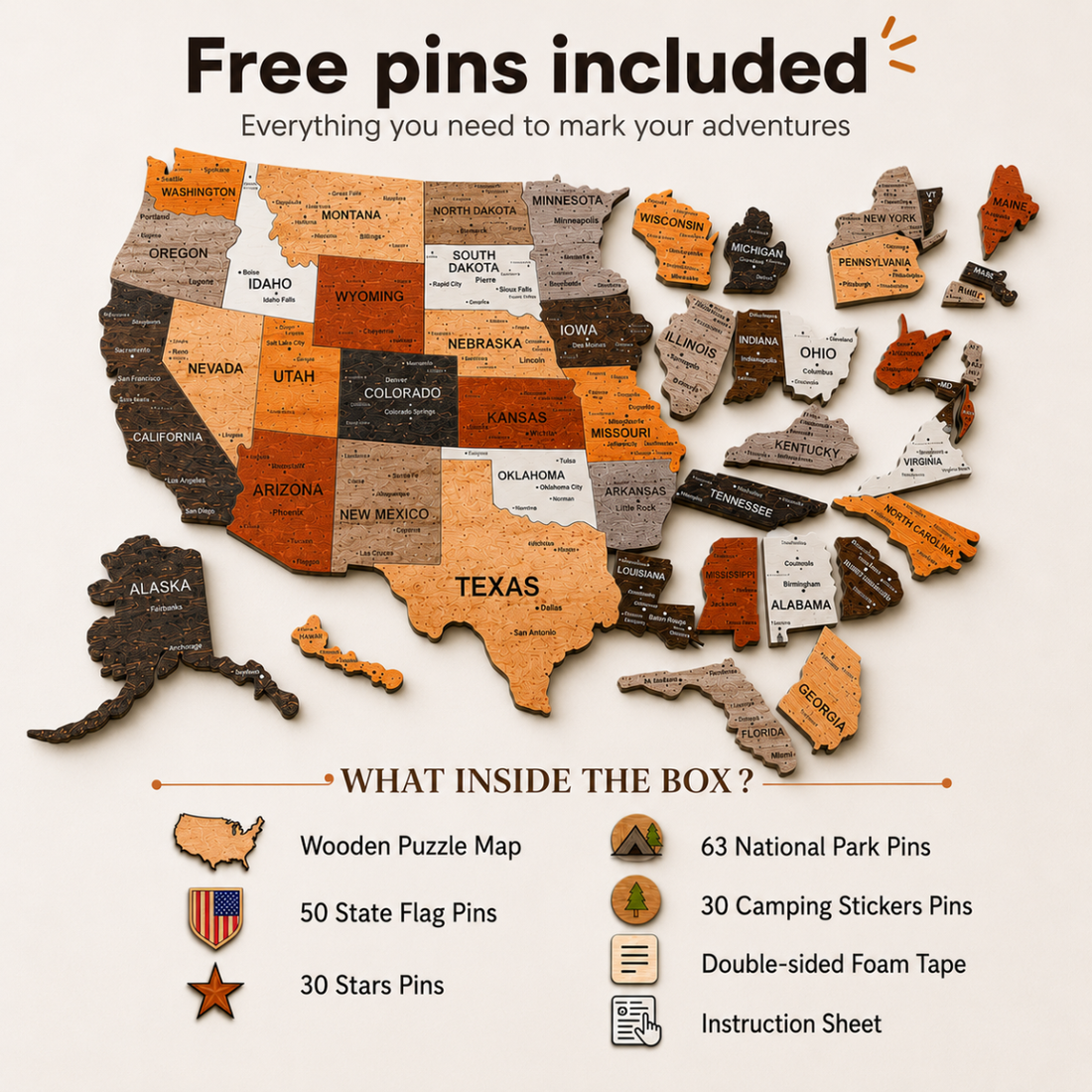 3D United States Wooden Map Puzzle