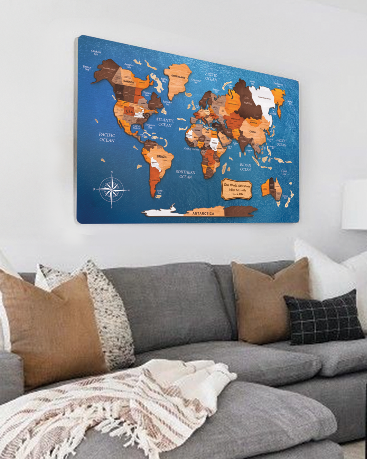 Personalized 3D Wooden World Travel Map Wall Decor, Wall Art, Explore Your Journey!