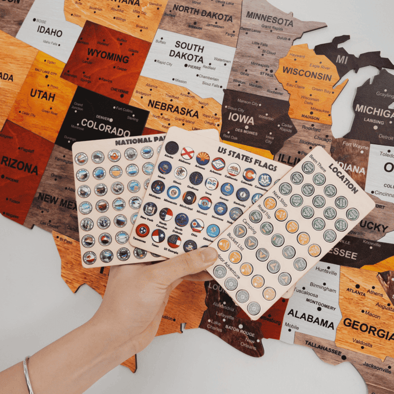 The United States & World Wooden Map Puzzle Full Packed (Made in USA)