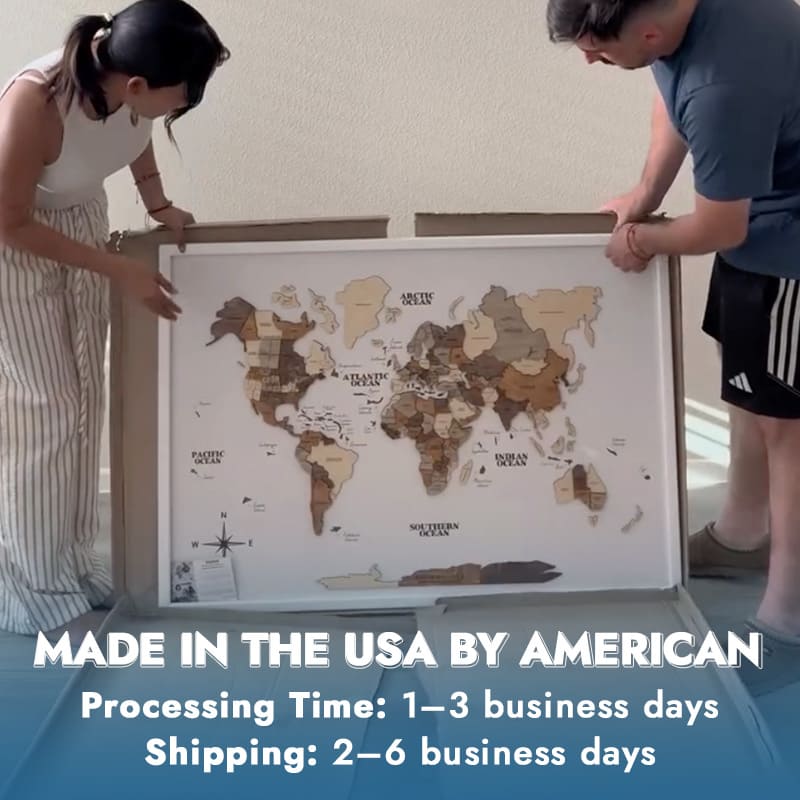 Premium Wooden World Map – Add Style to Your Home (Made in USA)