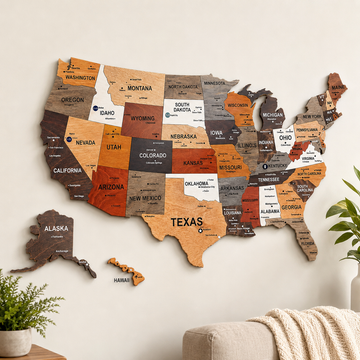 3D Wooden USA Map Puzzle with Pins – Travel Wall Decor