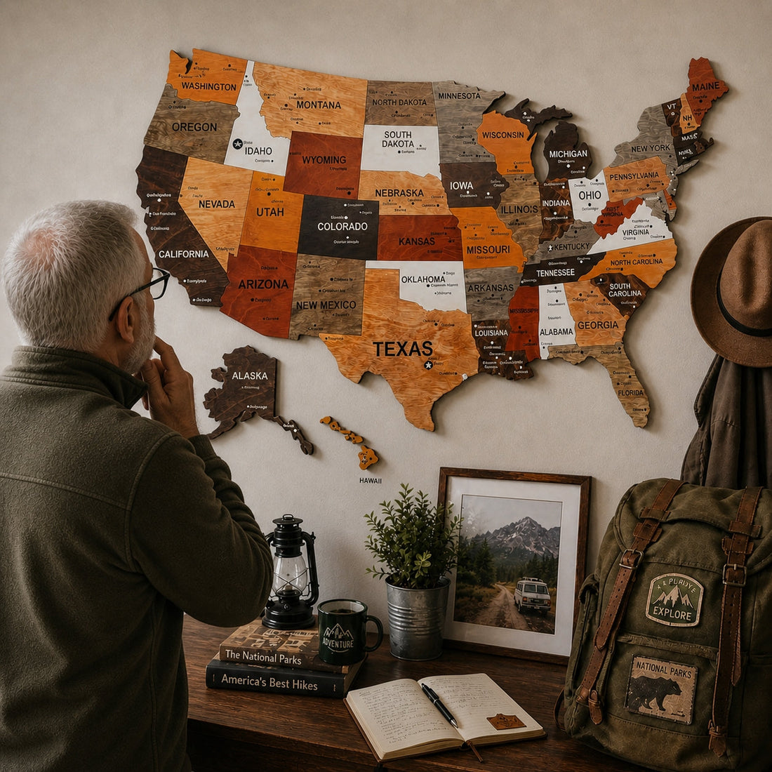 3D Wooden USA Map Puzzle with Pins – Travel Wall Decor