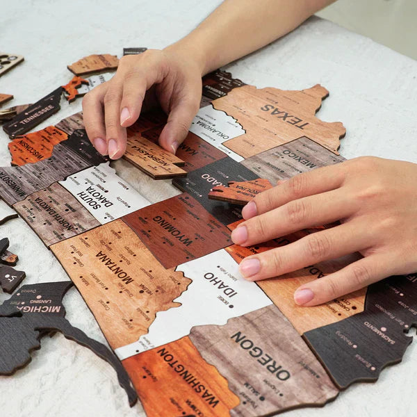 3D Wooden USA Map Puzzle with Pins – Travel Wall Decor