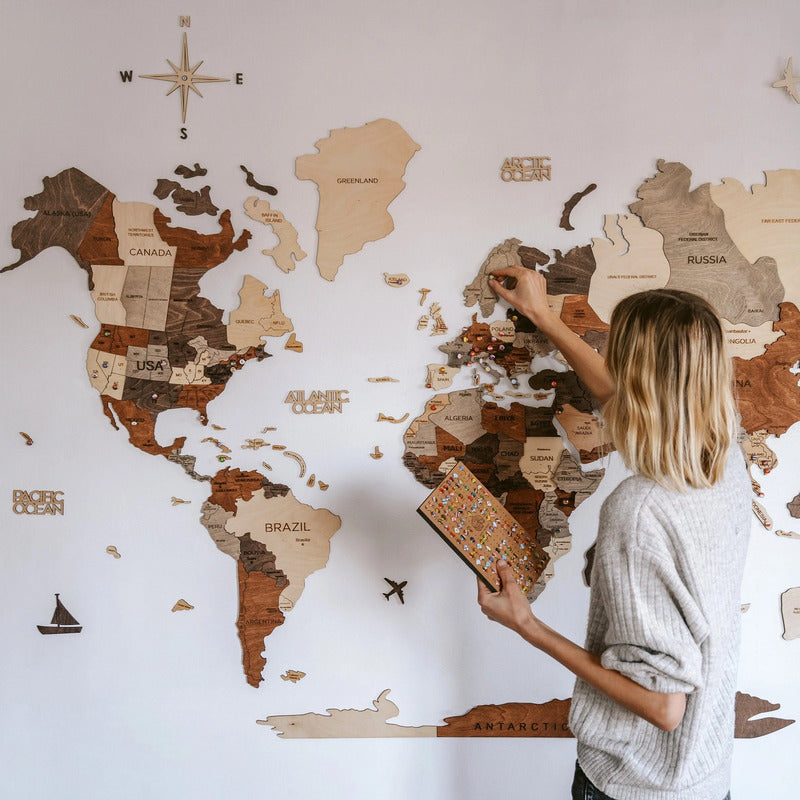 The United States & World Wooden Map Puzzle Full Packed (Made in USA)