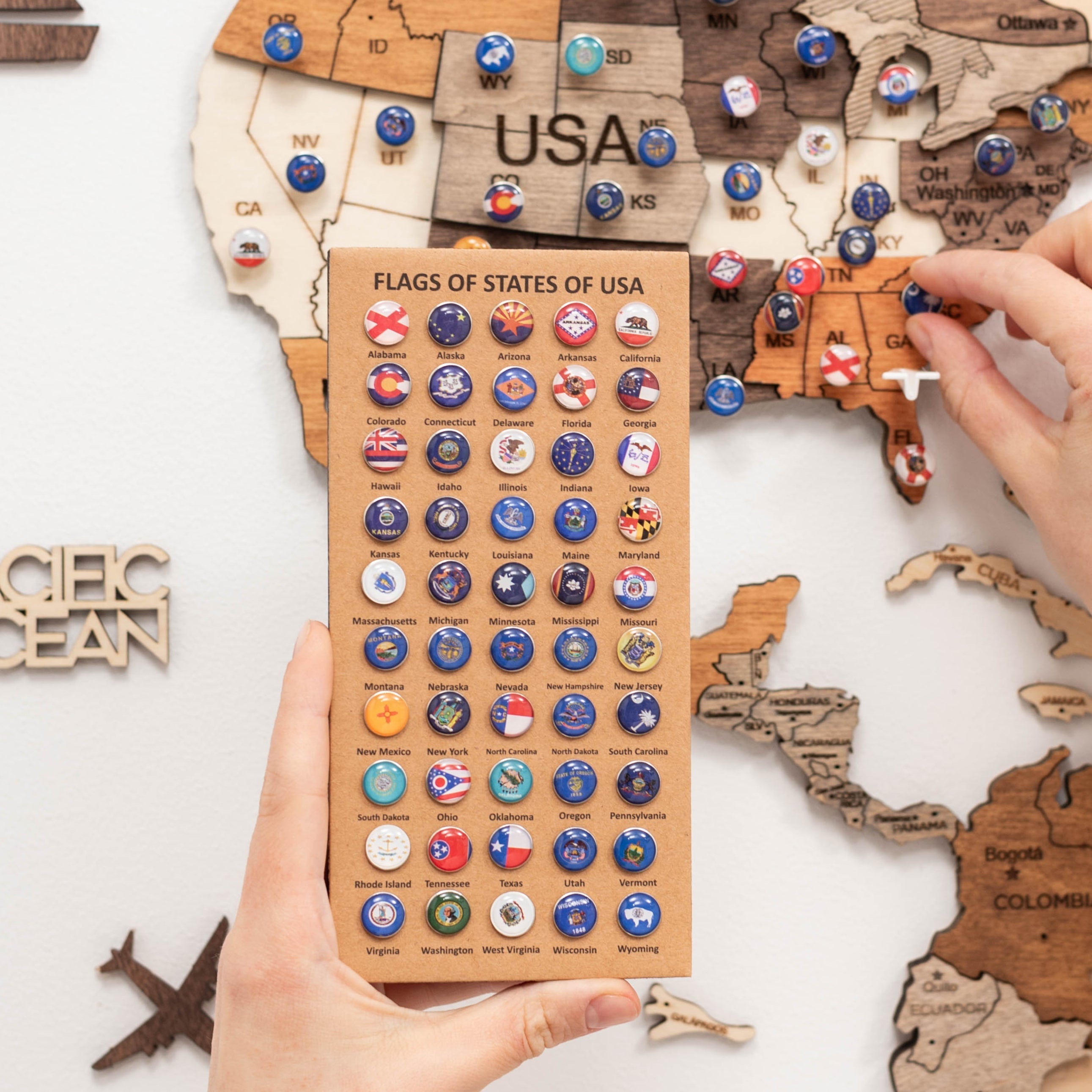 50 US States Flags Push Pins