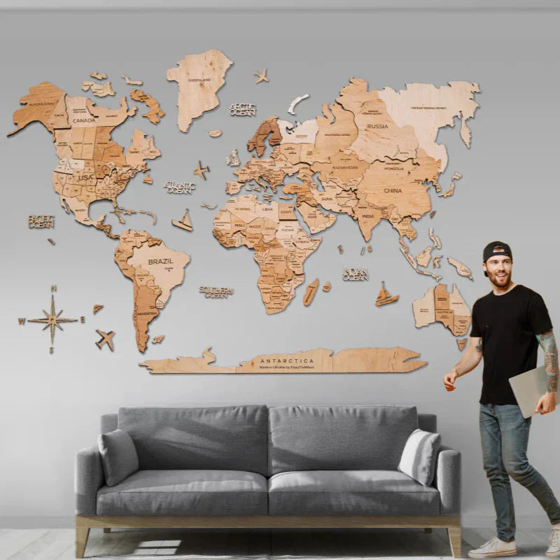 The 3D Wooden Travel World Map (Made in USA)